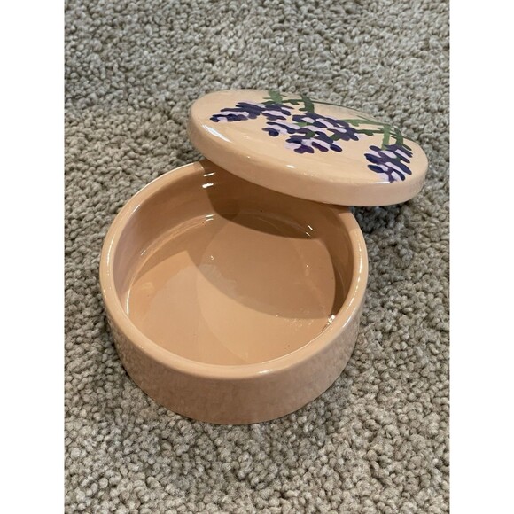 Vintage Hand painted Lidded Trinket‎ Dish Tall Purple Flowers - Picture 4 of 7